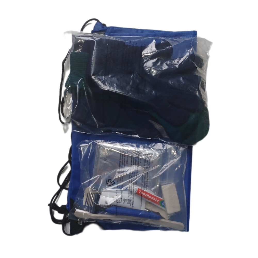 Homeless Kit Package with Toiletries Essentials Draw String Bag